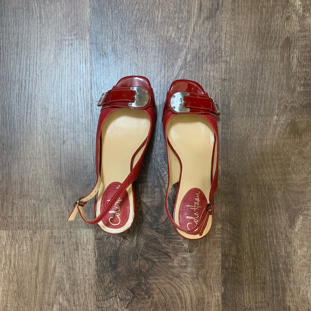 Cole Haan Nike Air Eliana Slingback Heel Size 6.5 Buckle Accent Sandal Red